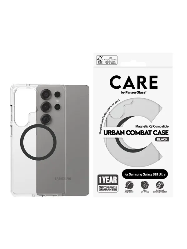 CARE by PanzerGlass Flagship Case Transparent Urban Combat w. Black QI Compatible Samsung Galaxy S25 Ultra