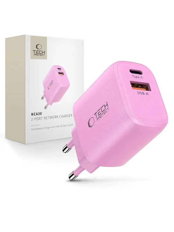 Tech-Protect NCA30 PD 30W QC3.0 USB-A / USB-C Wall Charger - Pink