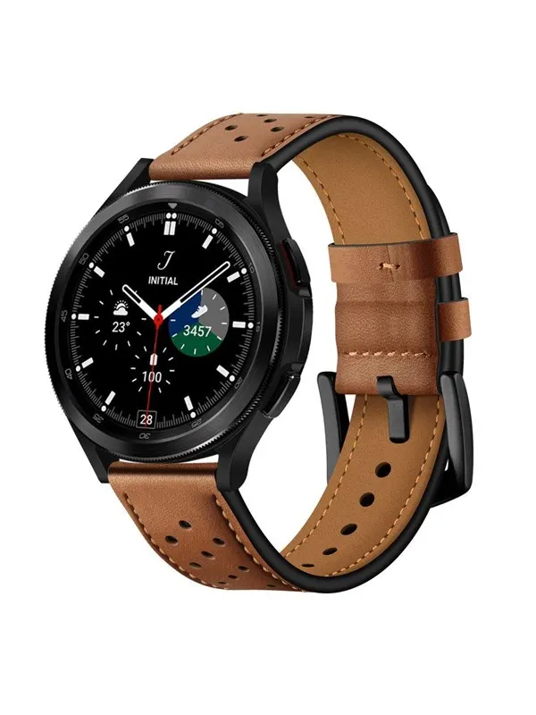 Tech-Protect Leather Strap for Samsung Galaxy Watch 4 / 5 / 5 Pro / 6 / 7 / FE - Brown