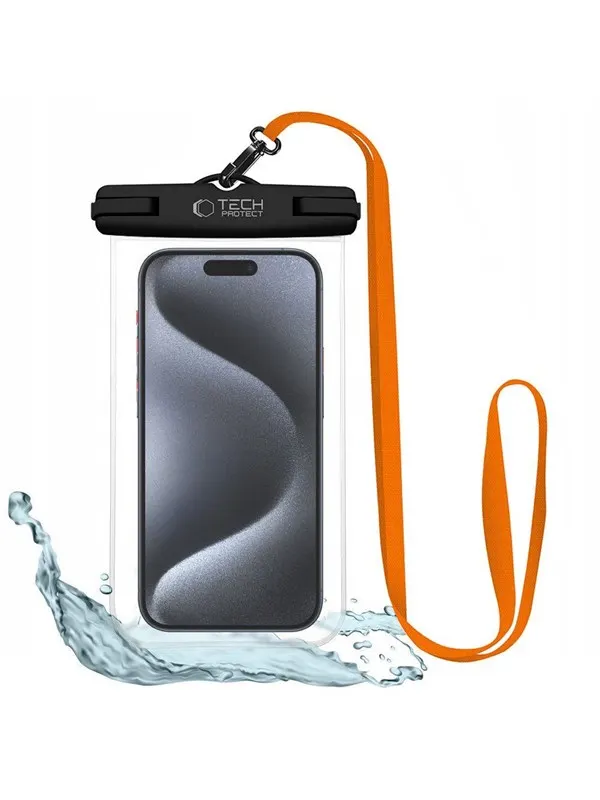 Tech-Protect Waterproof Case UWC7 Waterproof for Devices up to 6.9" - Black & Orange
