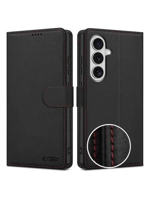 Tech-Protect Wallet Case for Samsung Galaxy S26 - Black & Red