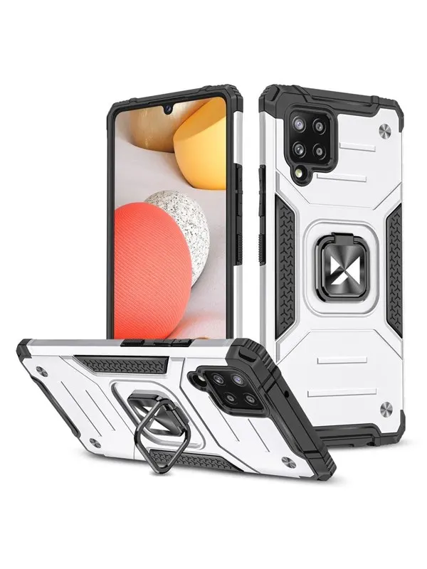 Wozinsky Ring Armor Armored Hybrid Case Cover + Magnetic Holder Samsung Galaxy A42 5G Silver