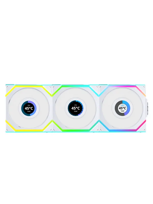 Lian Li UNI FAN SL Wireless LCD Reverse 3 pack White - Chassi fläkt - 120mm - Vit med RGB-ljus - 29 dBA