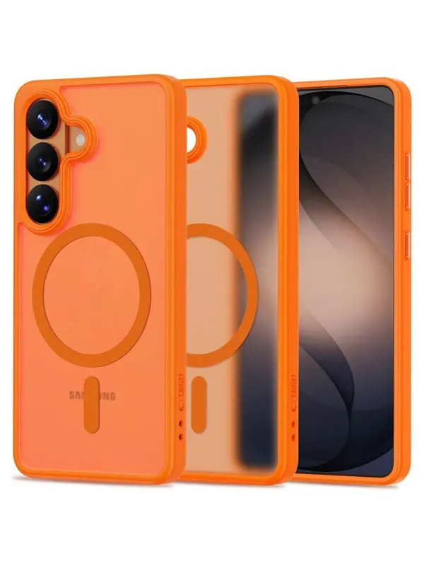 Tech-Protect Magmat MagSafe Case for Samsung Galaxy S26 - Orange and Matte