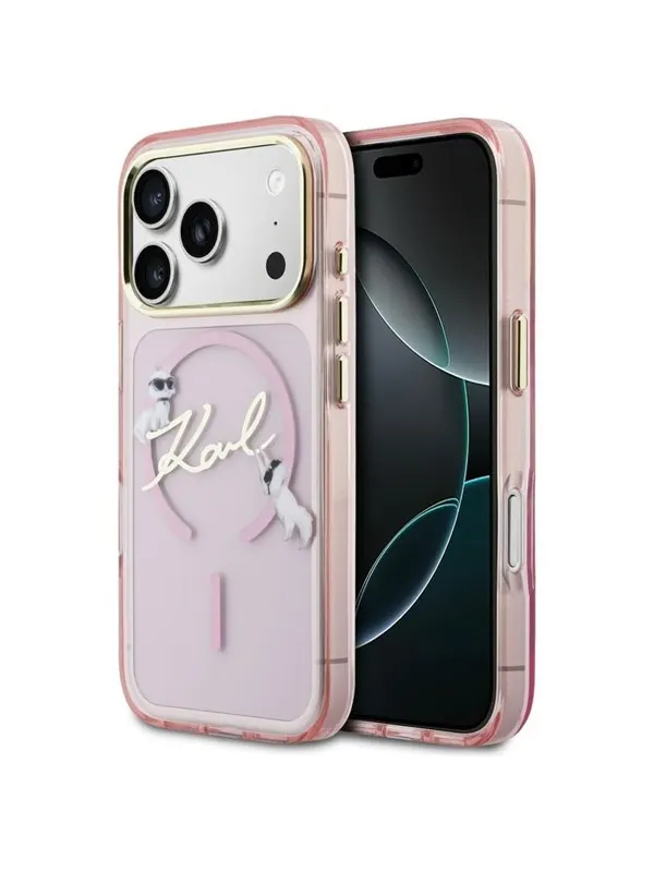 Karl Lagerfeld IML Choupettes Karl Script Logo MagSafe Case for iPhone 17 Pro Max - Pink