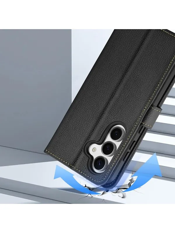 Dux Ducis Lava Leather Case for Samsung Galaxy S25+ with Detachable Magnetic Wallet - Black