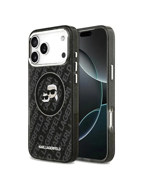 Karl Lagerfeld IML Glitter Karl&Choupette Heads Logo MagSafe Case for iPhone 17 Pro Max - Black