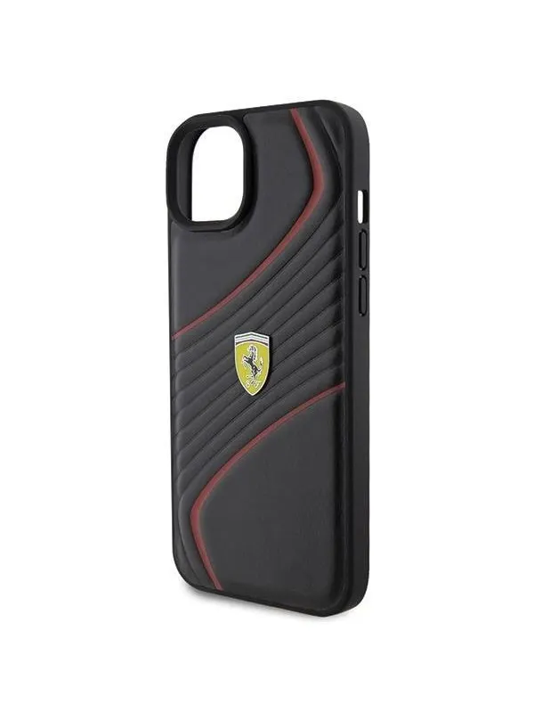 Ferrari Twist Metal Logo Case for iPhone 15 Plus - Black