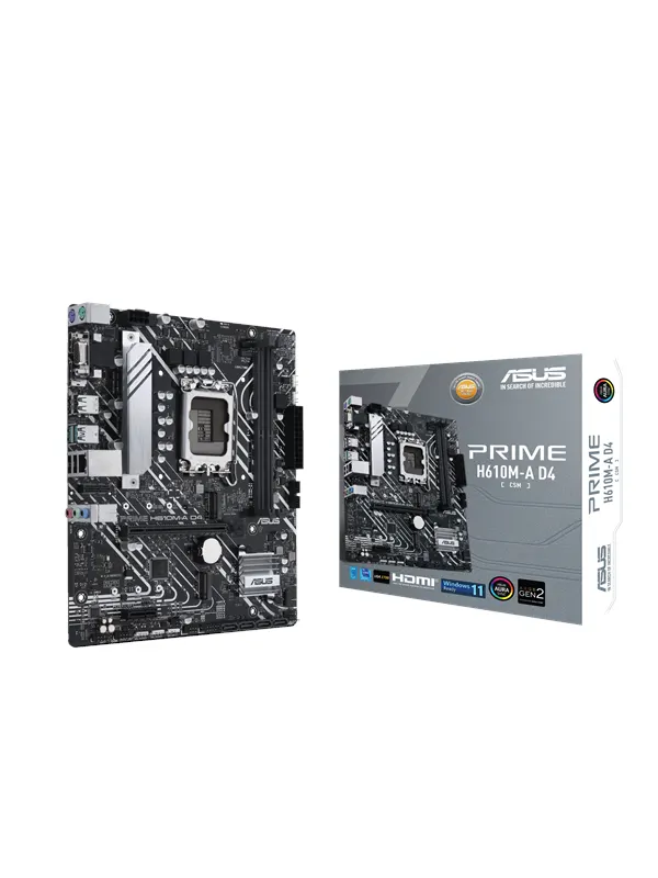 ASUS PRIME H610M-A D4-CSM Moderkort - Intel H610 - Intel LGA1700 - DDR4 RAM - Micro-ATX