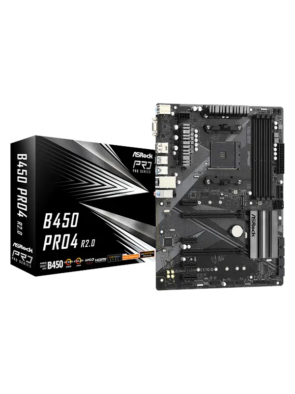 ASRock B450 Pro4 R2.0 Moderkort - AMD B450 - AMD AM4 - DDR4 RAM - ATX