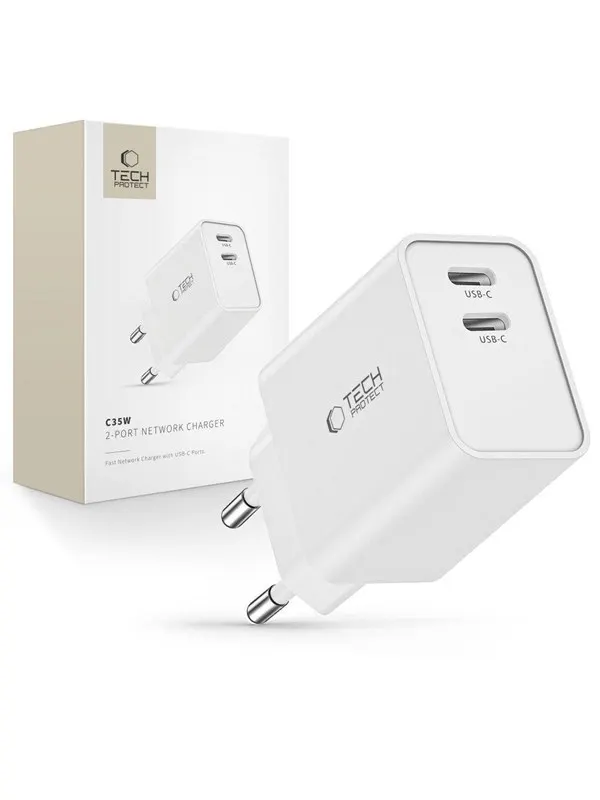 Tech-Protect C35W AC Charger 2x USB-C PD 35W - White
