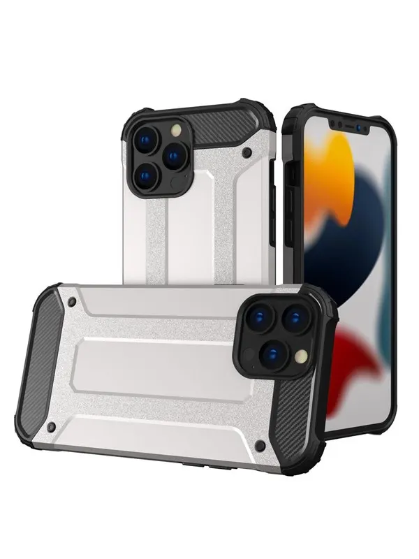 Hurtel Hybrid Armor Case Tough Rugged Cover for iPhone 13 Pro Silver