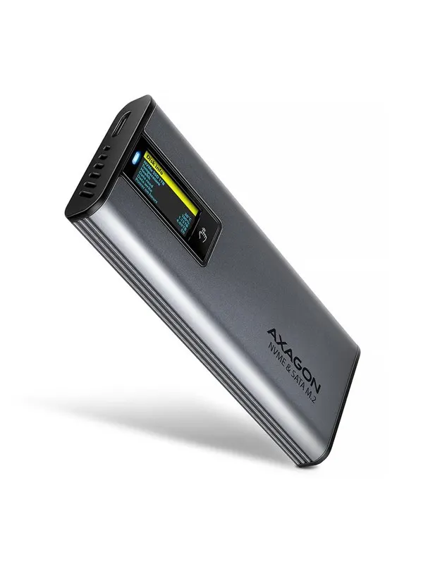 AXAGON USB-C 10 Gbps Display Box för NVMe / SATA M.2 SSD