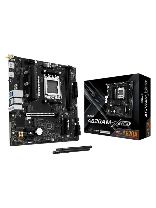 ASRock A620AM-X WIFI Moderkort - AMD A620A - AMD AM5 - DDR5 RAM - Micro-ATX