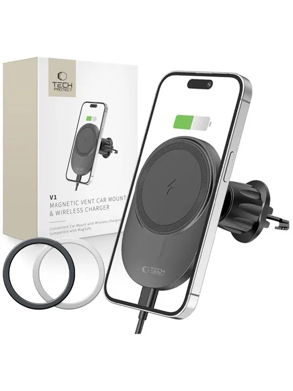 Tech-Protect MM15W-V1 Car Phone Holder with MagSafe 15W Inductive Charger for Air Vent - Black