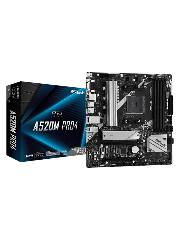 ASRock A520M Pro4 Moderkort - AMD A520 - AMD AM4 - DDR4 RAM - Micro-ATX