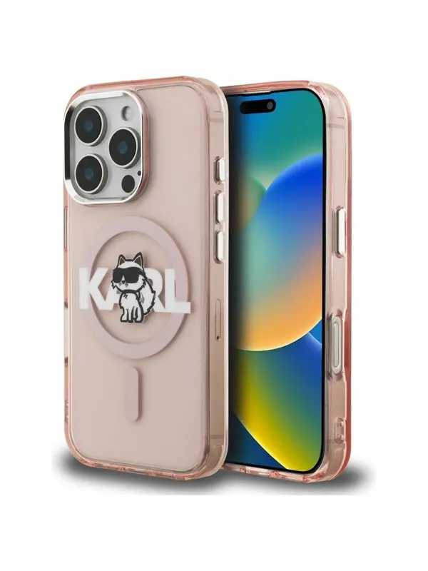 Karl Lagerfeld IML Choupette Sketch Logo MagSafe Case for iPhone 16 Pro Max - Pink