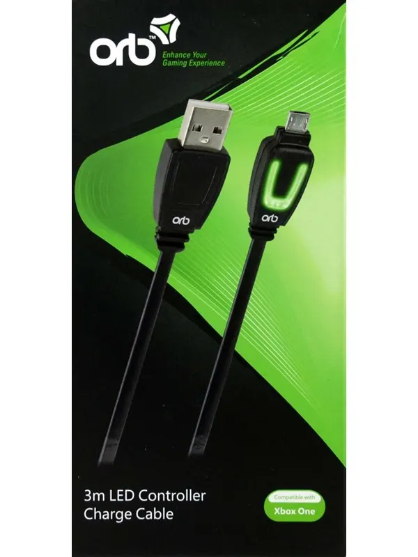 Orb XBox One 3m LED Controller Charge Cable - Wired Charging cable for wireless game controller - Microsoft Xbox One