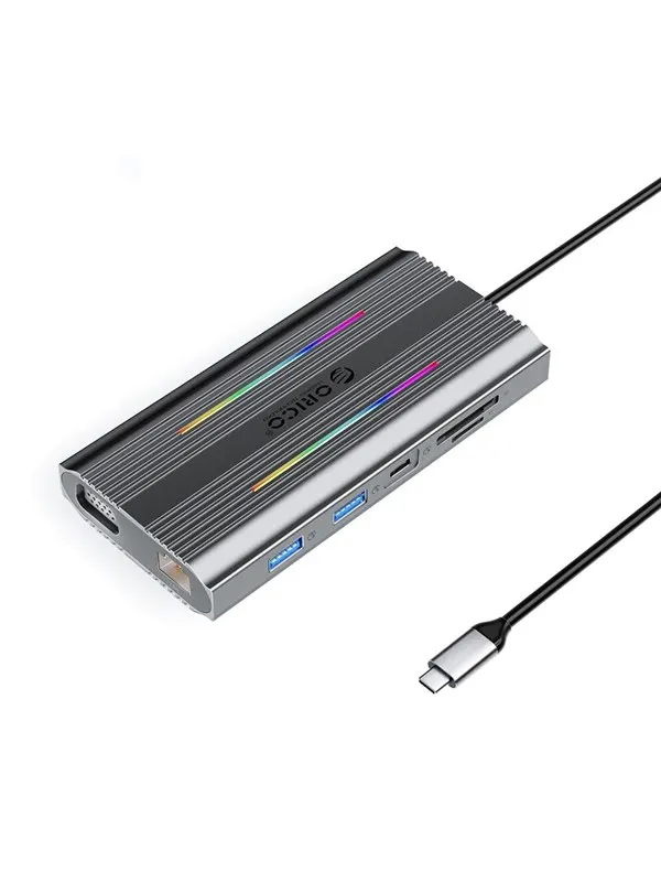 ORICO XCR 12in1 RGB USB-C Docking Station 3x USB-A USB-C PD 100W HDMI 4K VGA RJ45 Gigabit SD and microSD Card Reader - Gray USB Hub - USB 3.1 - 12 porte - Grey
