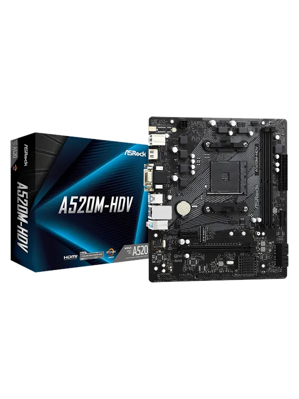 ASRock A520M-HDV Moderkort - AMD A520 - AMD AM4 - DDR4 RAM - Micro-ATX