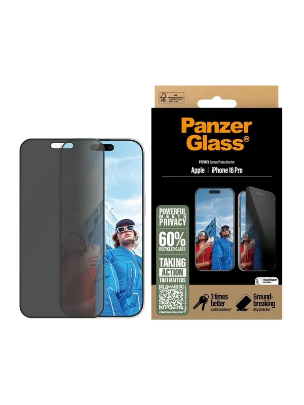 PanzerGlass Privacy Screen Protector iPhone 16 Pro | Ultra-Wide Fit