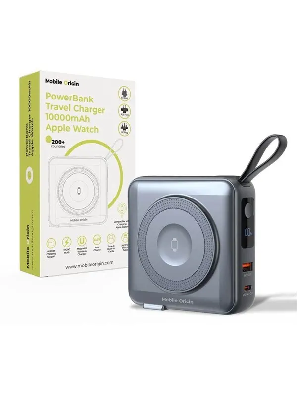 Mobile Origin PowerBank & Travel Charger - Lightning/USB-C Cable - MagSafe/AW/iPhone Compatible - grey - 10000 mAh