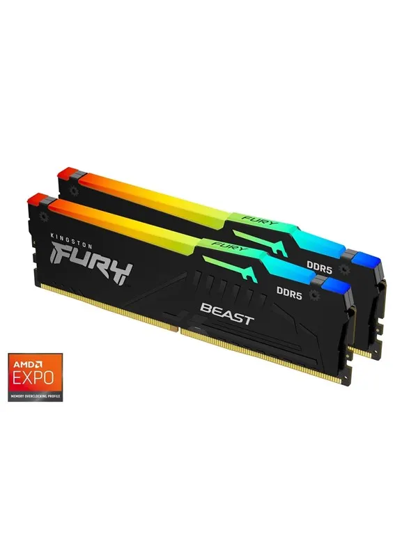 Kingston FURY Beast RGB DDR5-5600 - 64GB - CL40 - Dual Channel (2 pcs) - AMD EXPO - Svart med RGB