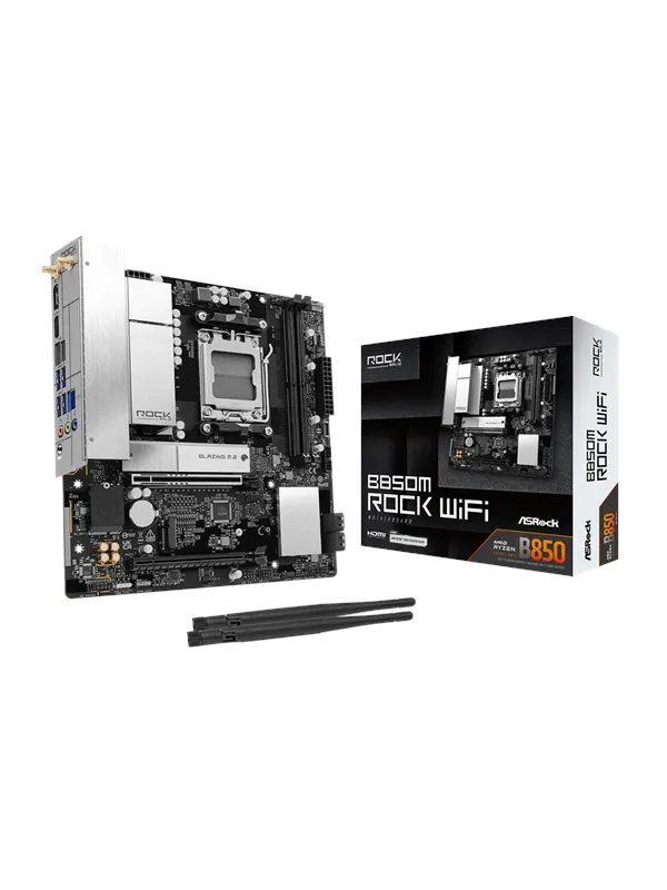ASRock B850M Rock WiFi Moderkort - AMD B850 - AMD AM5 - DDR5 RAM - Micro-ATX