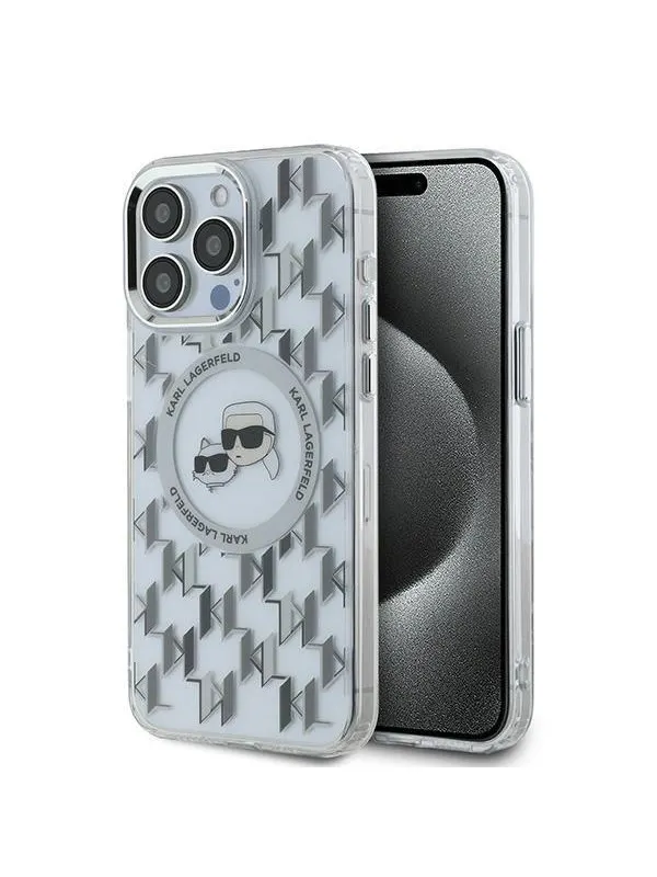 Karl Lagerfeld IML Monogram Karl & Choupette Head MagSafe iPhone 15 Pro Case - Clear