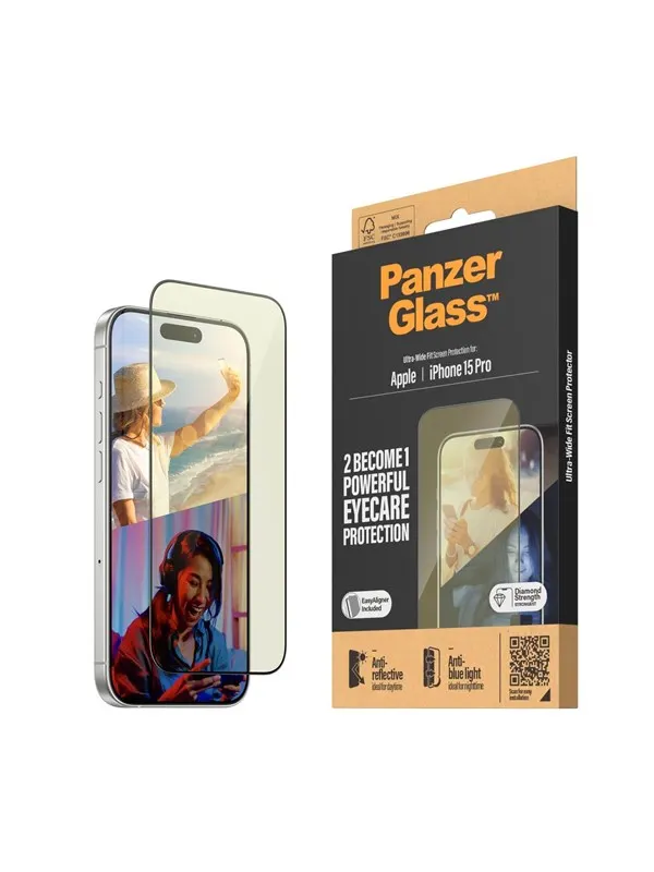 PanzerGlass Eyecare Screen Protection iPhone 15 Pro | Ultra-Wide Fit w. EasyAligner