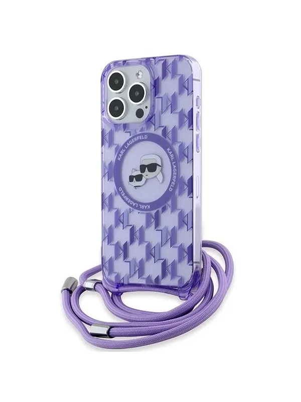 Karl Lagerfeld IML Crossbody Monogram Karl &amp; Choupette Head MagSafe Case for iPhone 15 Pro Max - Purple