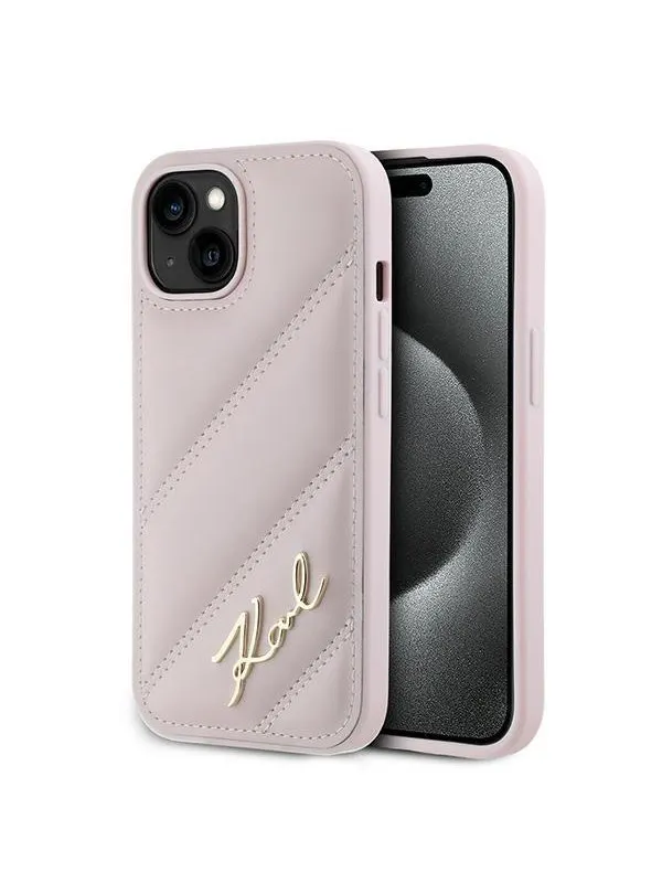 Karl Lagerfeld Diagonal Quilted Script case for iPhone 15 / 14 / 13 - pink