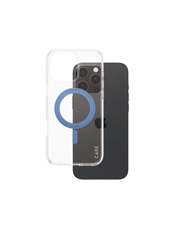 CARE by PanzerGlass Feature Case Transparent w. Blue Kickstand & MagSafe iPhone 16 Pro Max