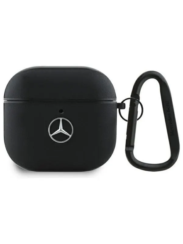 Mercedes Leather Metal Logo Case for AirPods 4 - Black