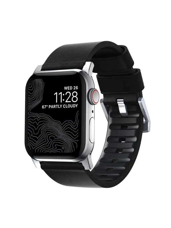 Nomad - Active Band Pro - 44mm/42mm Silver Hardware Black Active Leather FKM
