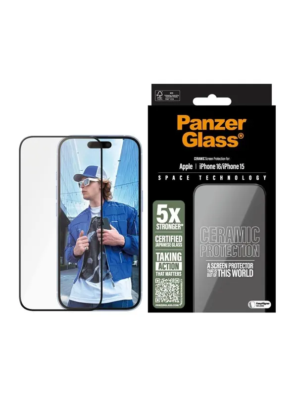 PanzerGlass Ceramic Screen Protector iPhone 16 | Ultra-Wide Fit