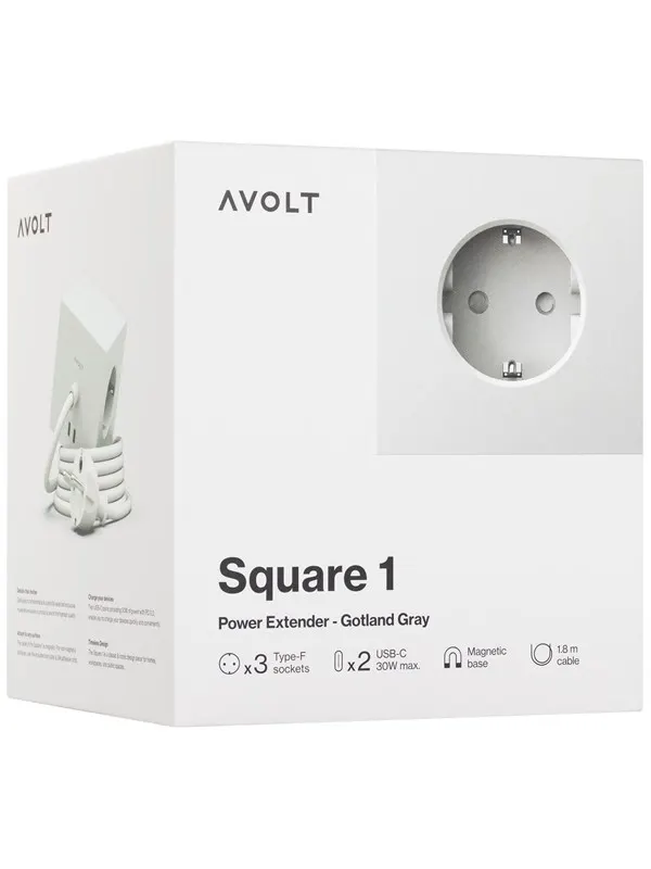 AVOLT Square 1 with 30W Dual USBC & Magnetic base 1.8m Gotland Gray