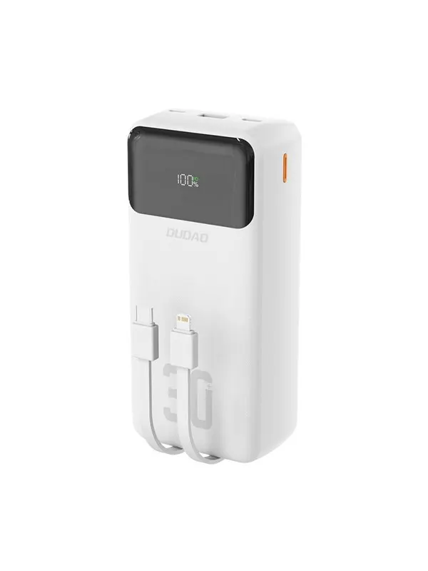 Dudao K15Max 30000mAh PD 22.5W Powerbank with USB-C and Lightning Cables - White - 30000 mAh