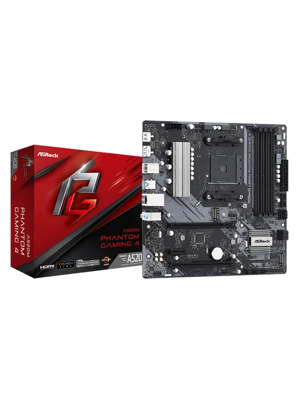 ASRock A520M Phantom Gaming 4 Moderkort - AMD A520 - AMD AM4 - DDR4 RAM - Micro-ATX