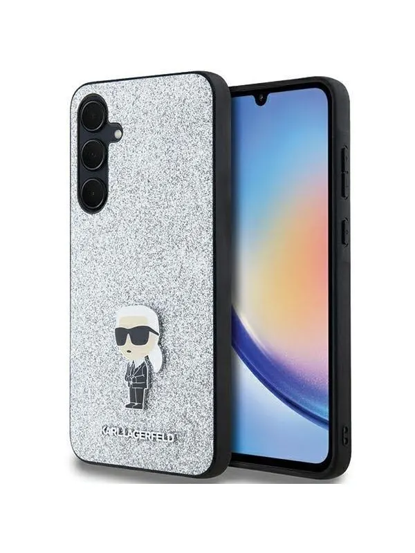 Karl Lagerfeld Fixed Glitter Ikonik Logo Metal Pin case for Samsung Galaxy A35 - silver