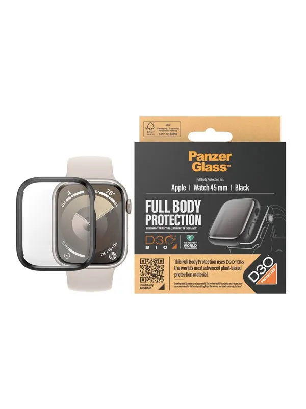 PanzerGlass Screen Protector Full Body Apple Watch Series 9 with D3O | 45mm | Black