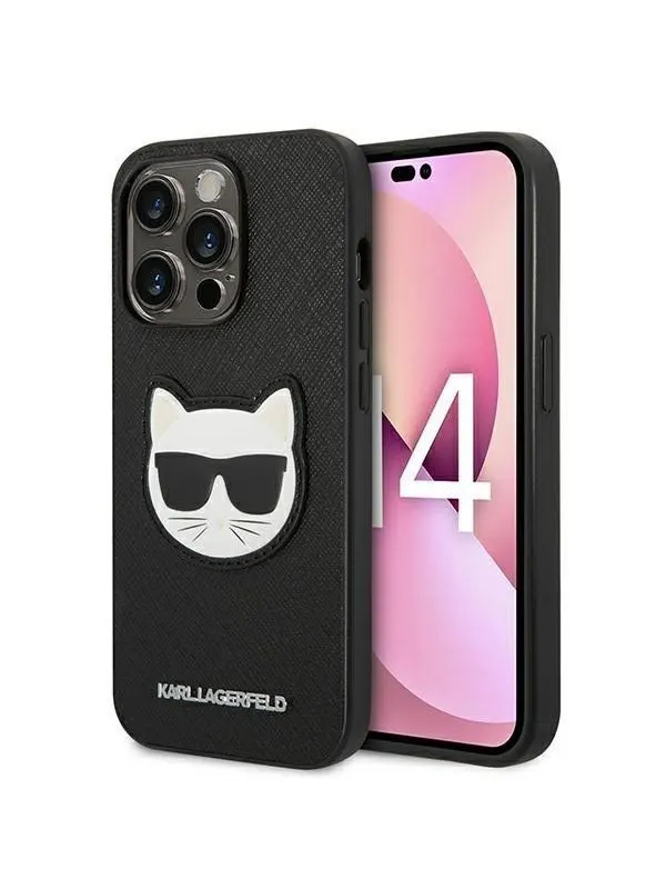 Karl Lagerfeld Saffiano Choupette Head Patch Case for iPhone 14 Pro - Black