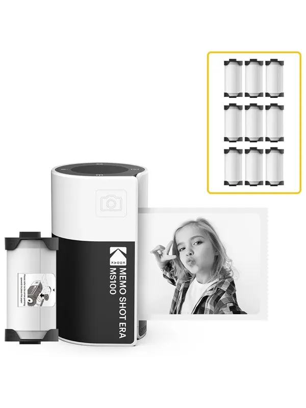 KODAK Memo Shot MS100 Instant Camera Bundle (7 Paper rolls) - White