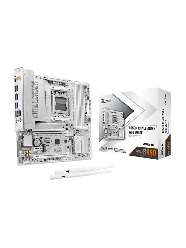 ASRock B850M Challenger WiFi White Moderkort - AMD B850 - AMD AM5 - DDR5 RAM - Micro-ATX