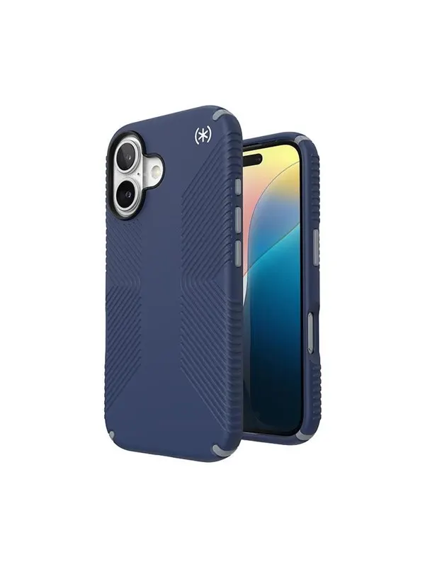Speck Presidio2 Grip - iPhone 16 Case - Coastal Blue / Dust Gray / White
