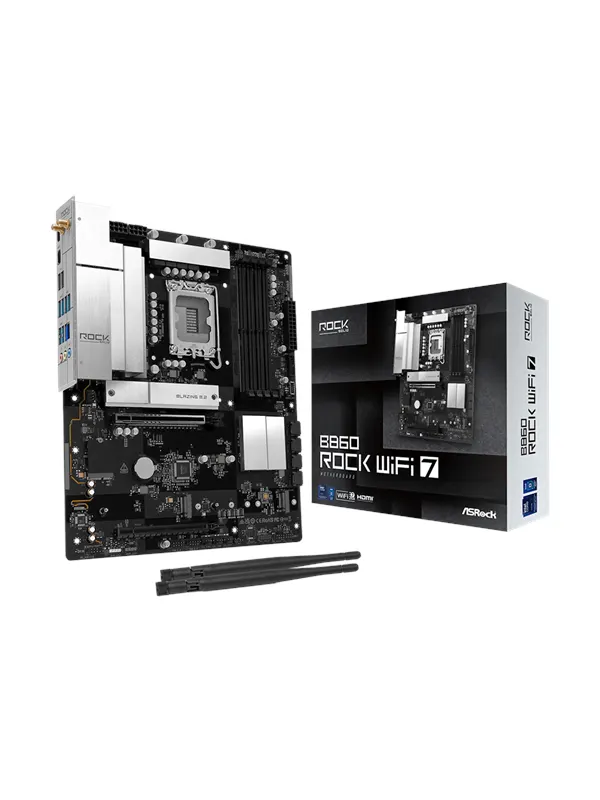 ASRock B860 Rock WiFi 7 Moderkort - Intel B860 - Intel LGA1851 - DDR5 RAM - ATX