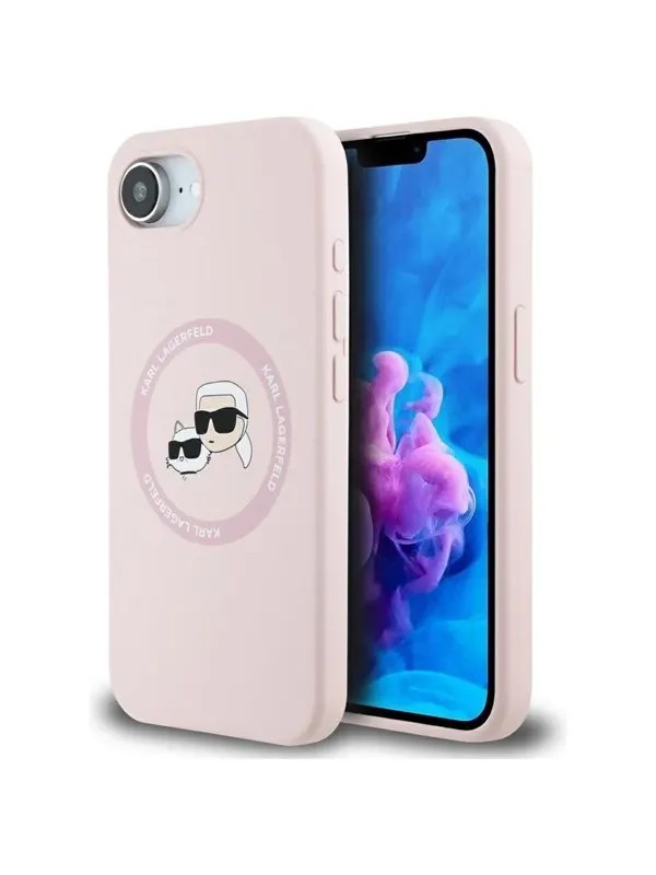 Karl Lagerfeld Silicone Karl&Choupette Heads MagSafe iPhone 16e Case - Pink