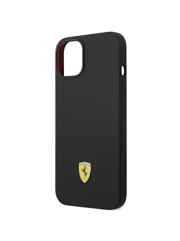 Ferrari Silicone Metal Logo Case for iPhone 14 - Black