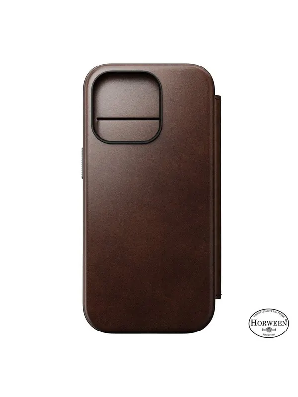 Nomad Modern Leather Folio - iPhone 16 Pro | Rustic Brown | Horween