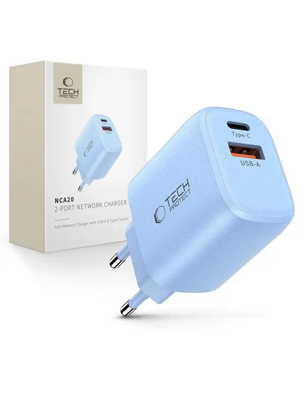 Tech-Protect NCA20 PD 20W QC3.0 USB-A / USB-C Wall Charger - Blue